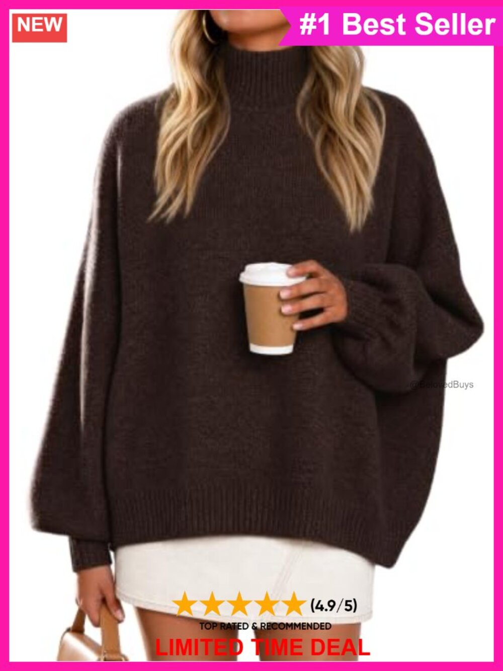 Oversized Turtleneck Batwing Sleeve Fuzzy Knit Pullover Sweater